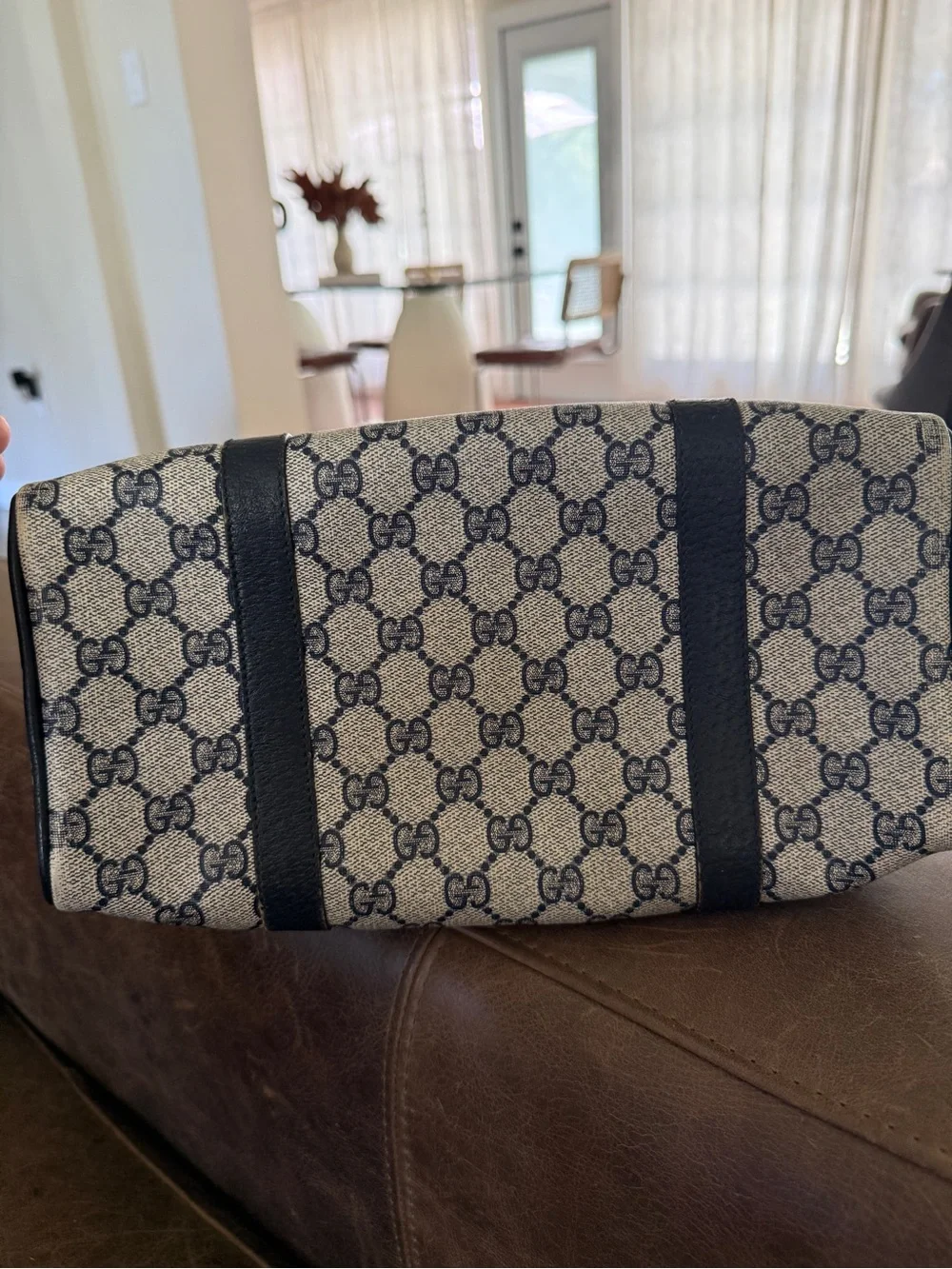 Vintage Gucci GG Accessory Collection Boston Blue Canvas Bag